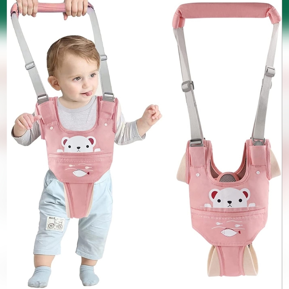 Baby walker harness, adjustable w/built in bib in pink